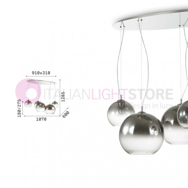 NEMO PLUS IDEAL LUX 138305 lampadario sospensione a 5 luci in vetro soffiato moderno, illuminazione tavolo da pranzo