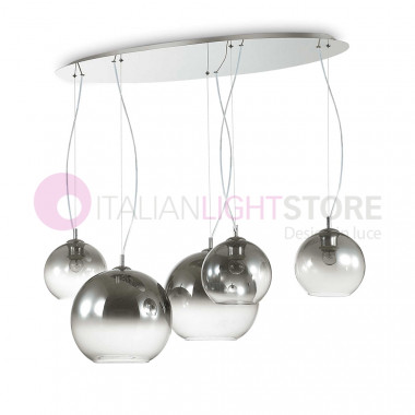 NEMO PLUS IDEAL LUX 138305 5-light pendant lamp in modern blown glass, dining table lighting