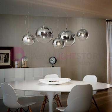 NEMO PLUS IDEAL LUX 138305 suspension 5 lumières en verre soufflé moderne, éclairage de table à manger