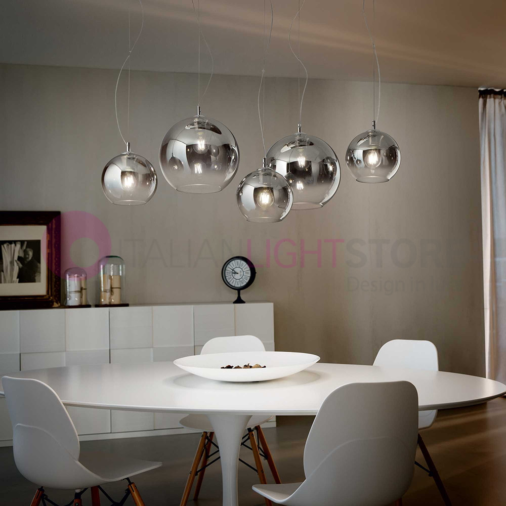 NEMO PLUS IDEAL LUX 138305 5-light pendant lamp in modern blown glass, dining table lighting