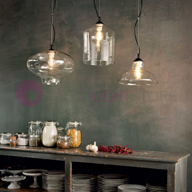 BISTRO' IDEAL LUX 112305 lampadario sospensione vetro soffiato, illuminazione cucina tavolo da pranzo