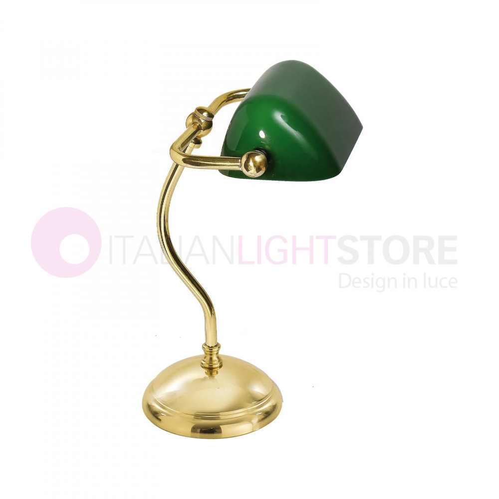 lampada ministeriale classica vintage in ottone lucido vetro verde