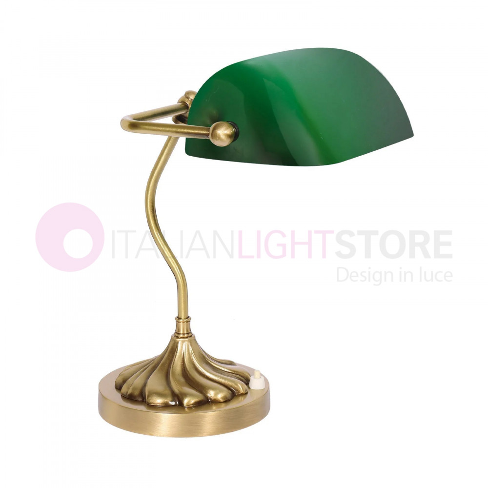 lampada ministeriale classica vintage in ottone satinato vetro verde