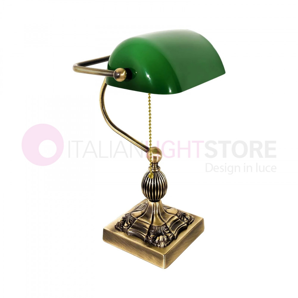 MINISTERIALE Classic Desk Lamp in Satin Brass with Green Glass