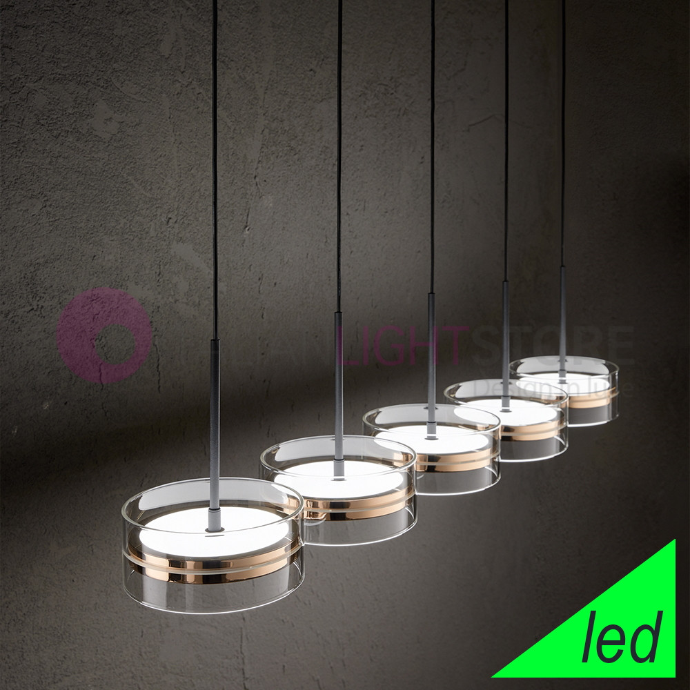 Lampada Led a 5 luci sospese AERE NERO + ORO/ROSA ART. 8218B LC Perenz Illumina
