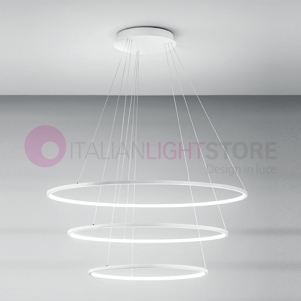 Planetitaly Lampadario A Sospensione Moderno A 3 Cerchi LED 51W - Luci CCT Regolabili (3000K/4000K/6000K), Altezza Regolabile, Design In Alluminio