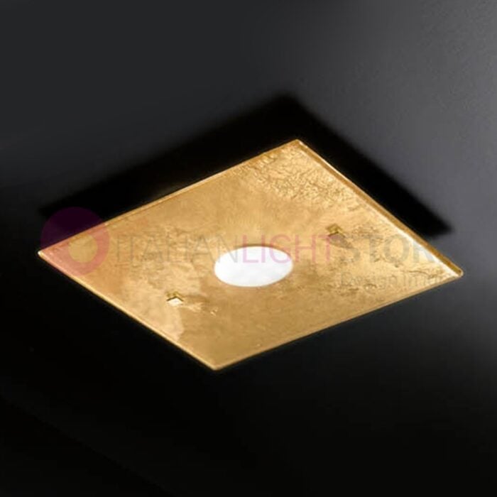 Plafoniera Quadrata Spirelli In Vetro Decorato Con Cerchi - 30x30cm, Attacco E27, IP20, Max 40W