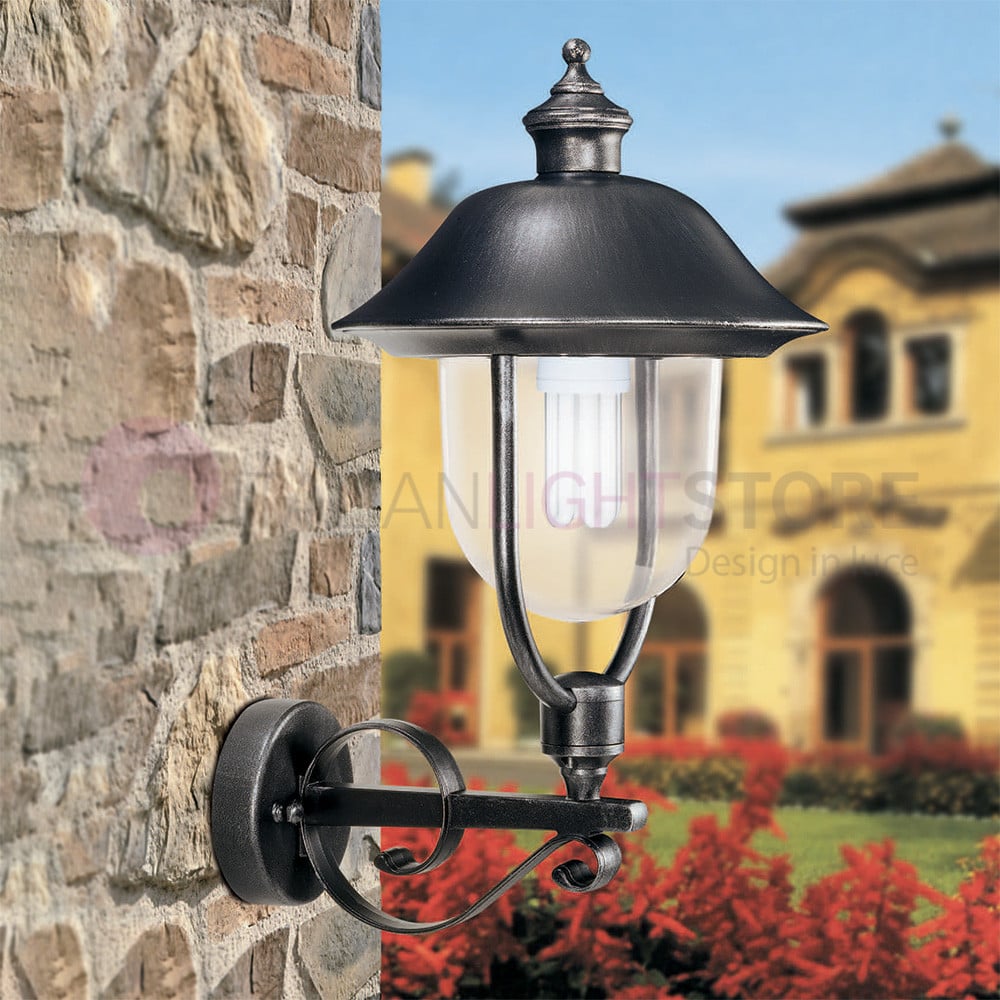 Applique da esterno lanterna industriale vetro lampada LED E27 parete