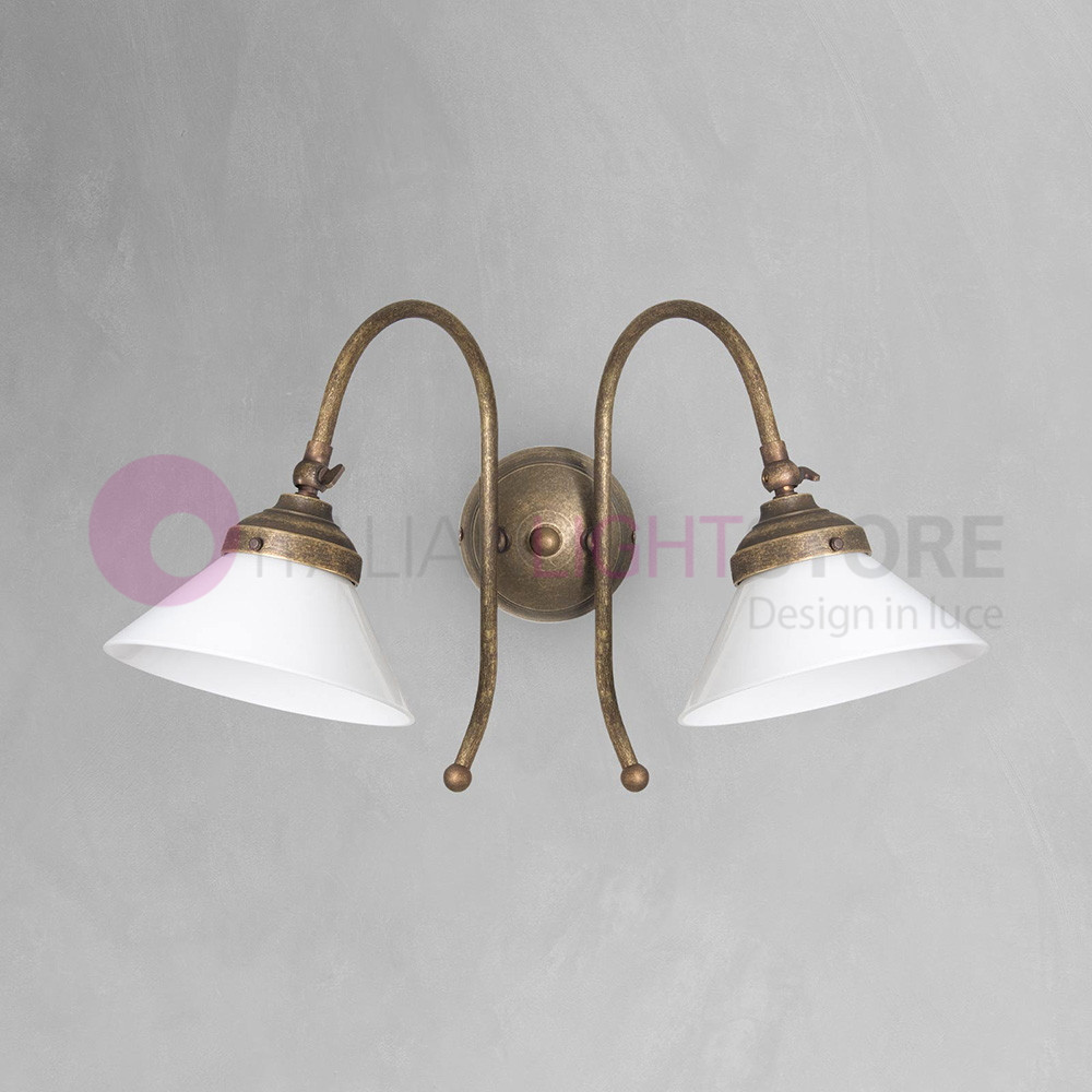 Applique Da Parete In Ottone Con Finitura Laccata Bianca, Stile Rustico Vintage Shabby Chic, Luce LED Diffusa - 6