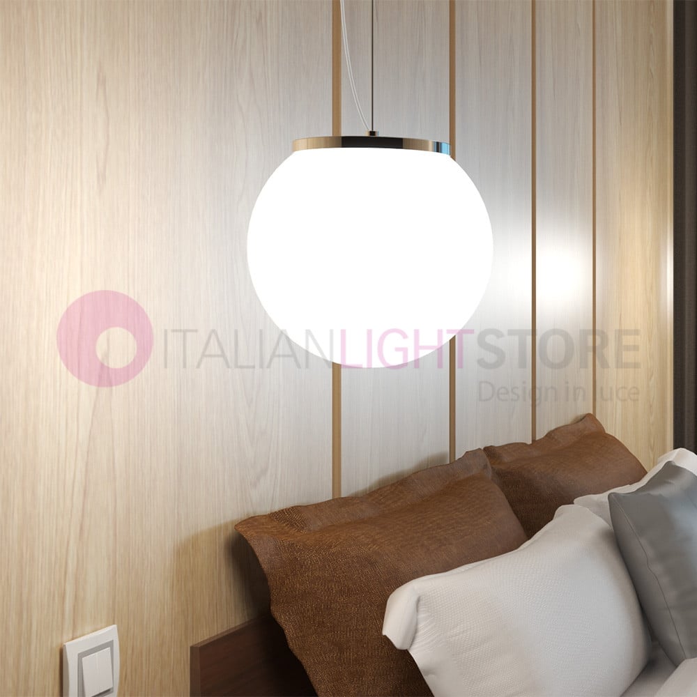 Lampada A Sospensione A Forma Di Globo In Ferro - Stile Industriale, Bianco, Attacco E27, Diametro 20cm - 3
