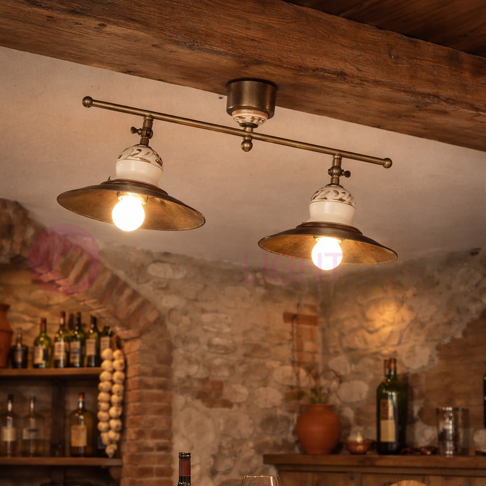 Plafoniera Rustica In Ceramica Siciliana 1 Luce – Diametro 30 Cm, Struttura In Ferro Battuto Color Ruggine, Diffusore In Ceramica Artigianale Decoro Fiore, Made In Italy, Per Cucina, Taverna - 5